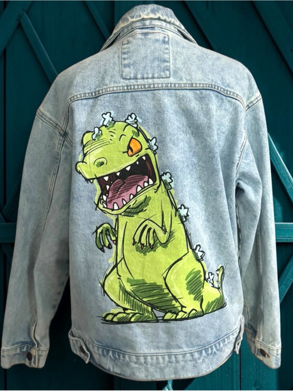 Vintage 1990s Reptar Rugrats denim jacket custom hand painted Jean jacket